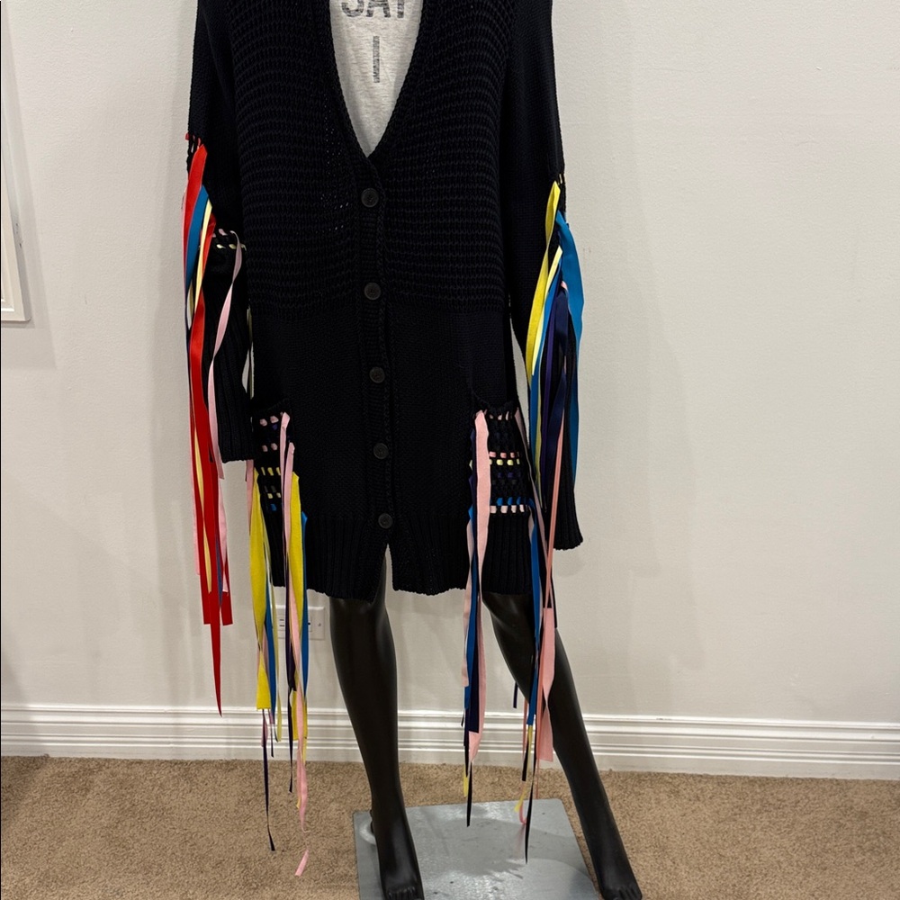 ✨ PREEN LINE by Thornton Bregazzi Fringe Multicolor Ribbon Statement Cardigan S - Picture 7 of 16